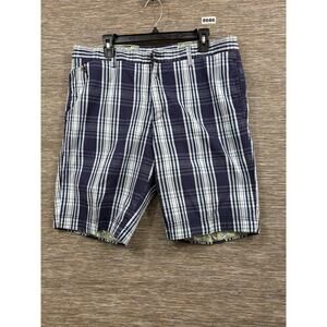 Robert Graham Shorts Mens 38 Blue Plaid Chino Flat Front Cotton 10 Inseam Casual